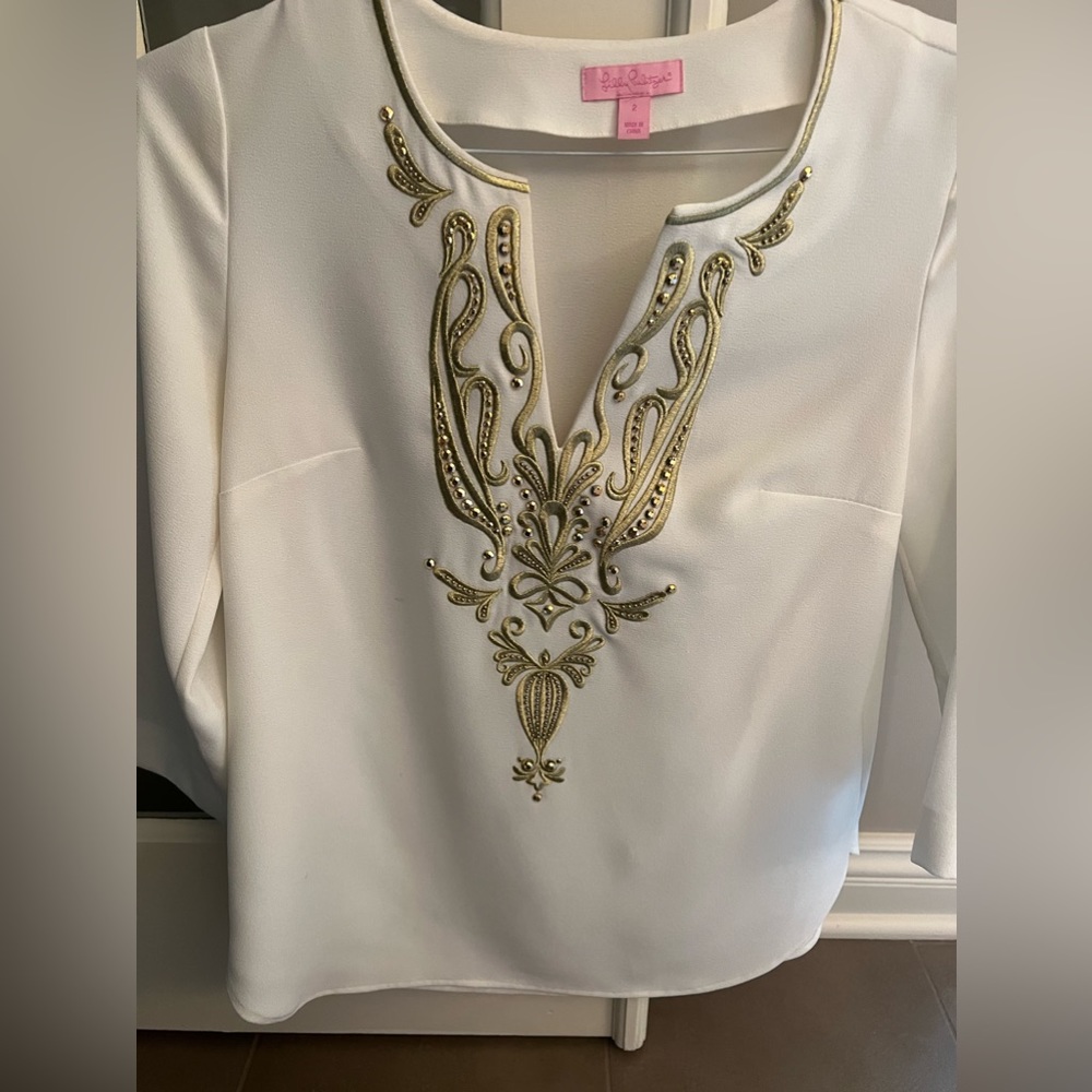 Lilly Pulitzer Dallas Tunic Off White & Gold- Size 2